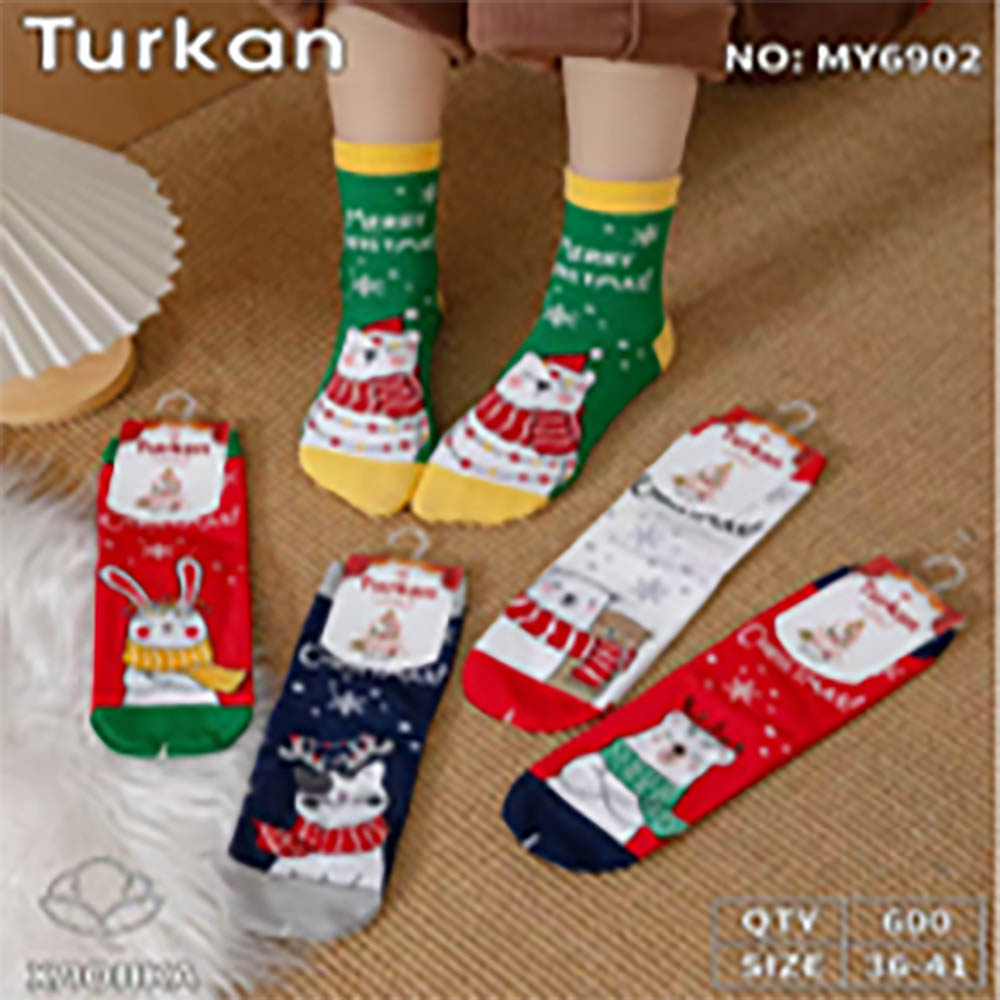 Носки женские новогодние, тм TURKAN, р. 36-41, 90% хлопок, 8% п/а, 2% лайкра, разноцветные, MY6902, арт.№ 019-688
