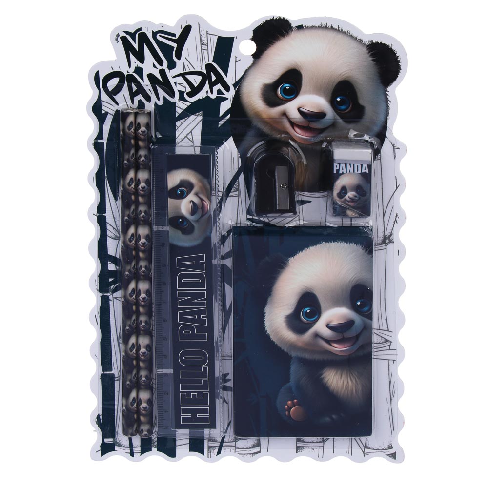 Набор канцелярский "Панда/Капибара", 6 предметов (2 карандаша, точилка, линейка, блокнот, ластик), 15,8х24,5 см, арт.№ 524-274