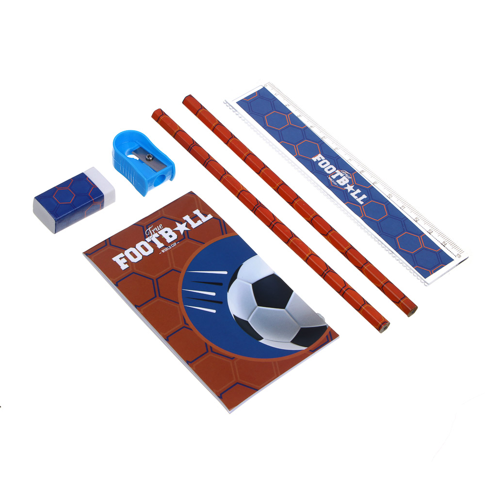 Набор канц., 6 пред,"Рэйсинг Тим/Футбол"(2 карандаша, точилка, линейка, блокнот, ластик),15,8х24,5см, арт.№ 524-275