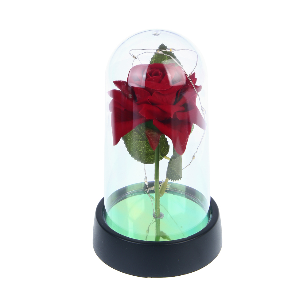 Декор "Роза в колбе" с подсветкой, 15х8х8см, 3хLR1130, ткань, пластик, проволока, 3 вида, арт.№ 695-214