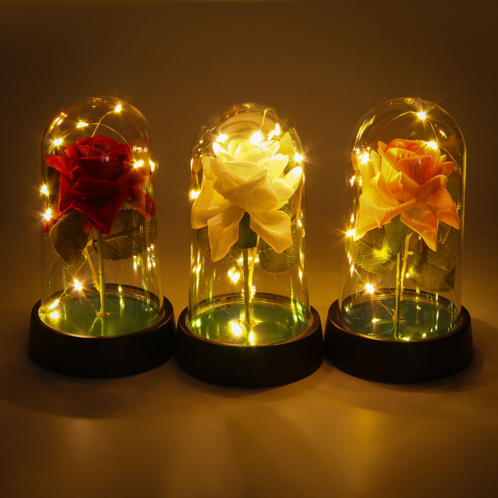 Декор "Роза в колбе" с подсветкой, 15х8х8см, 3хLR1130, ткань, пластик, проволока, 3 вида, арт.№ 695-214