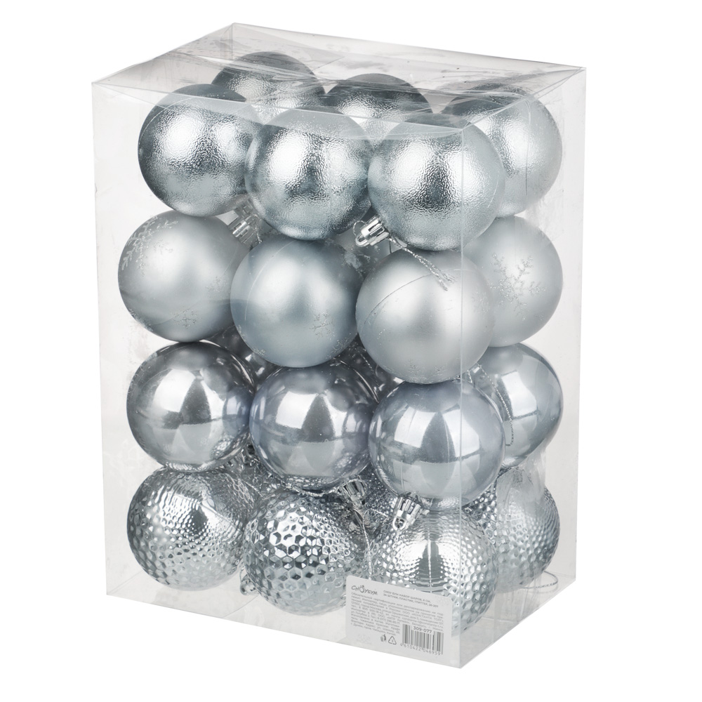 СНОУ БУМ Набор шаров 6 см, 24 шт, пластик, глиттер, 26-207, арт.№ 309-077