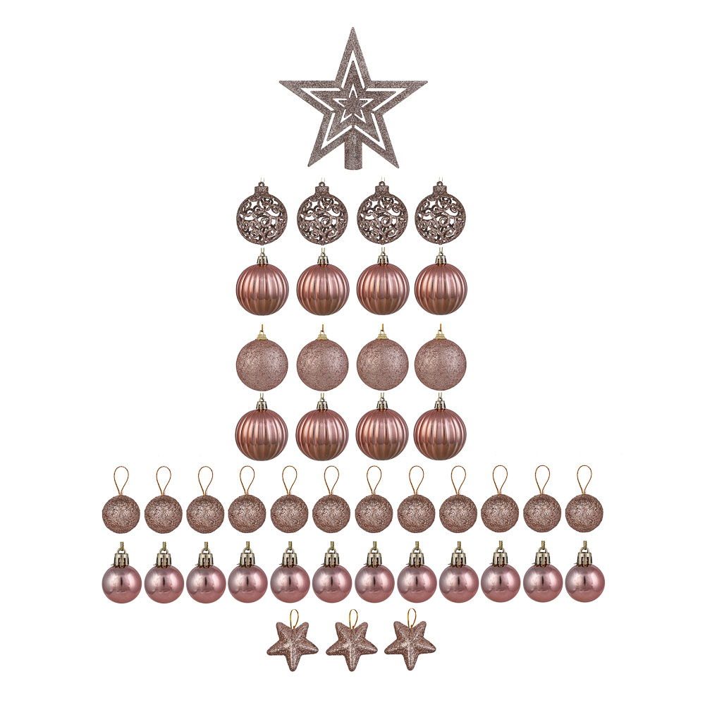 СНОУ БУМ Набор шаров и украшений 44 шт, 3см и 6см, розовое золото, арт.№ 309-079