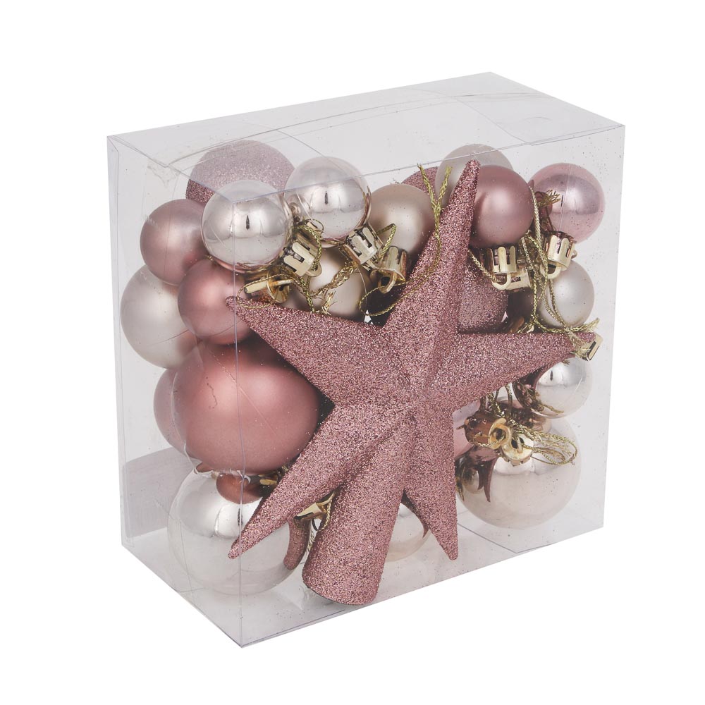 СНОУ БУМ Набор шаров и украшений, 30 шт, 3см, 4см, 5см, розовый шампань, арт.№ 309-081