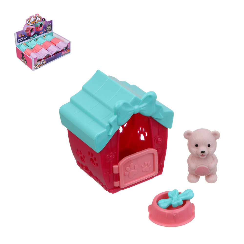 ИГРОЛЕНД Питомец в будке, щенок/медвежонок с акс., 4 пр., PVC, ABS, 6,4х5х7см, 6 видов, арт.№ 258-087