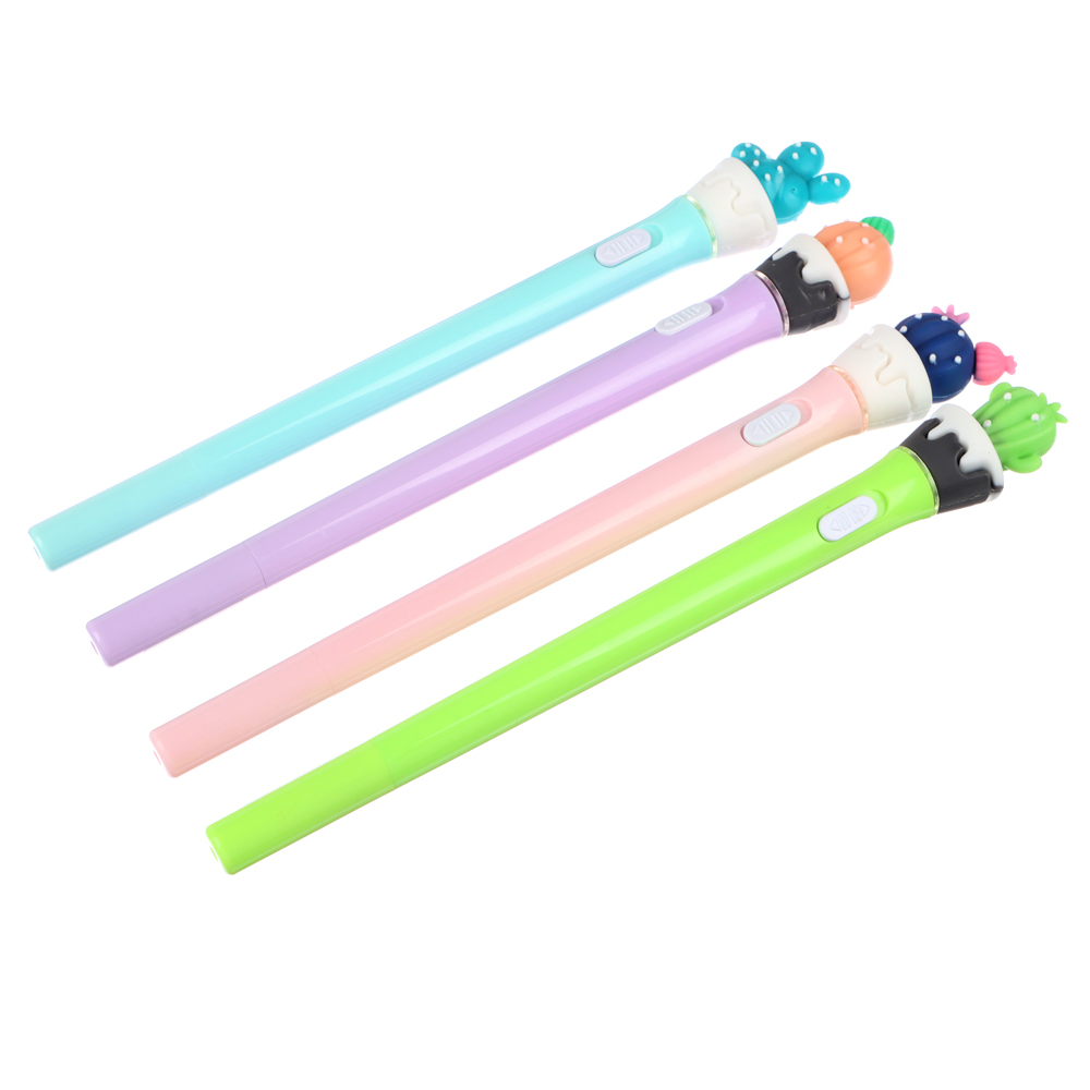 Ручка шариковая синяя, со светящейся фигуркой в форме кактуса, корпус 14,5 см., 4 диз., пластик, арт.№ 591-153