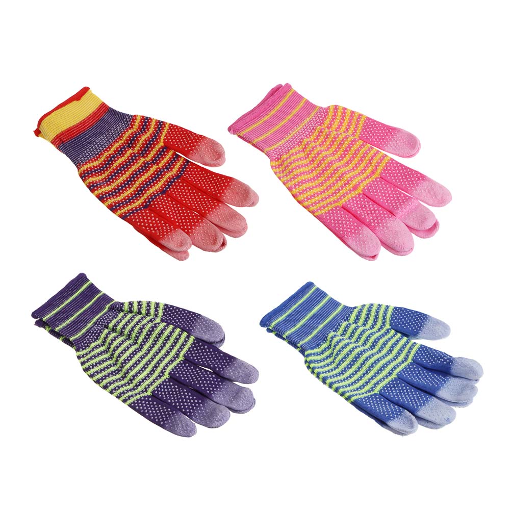 INBLOOM Перчатки садовые полиуретан.облив пальцев, ПВХ точки,р.8, 22см, полиэстер, 22г, разноцветные, арт.№ 180-028