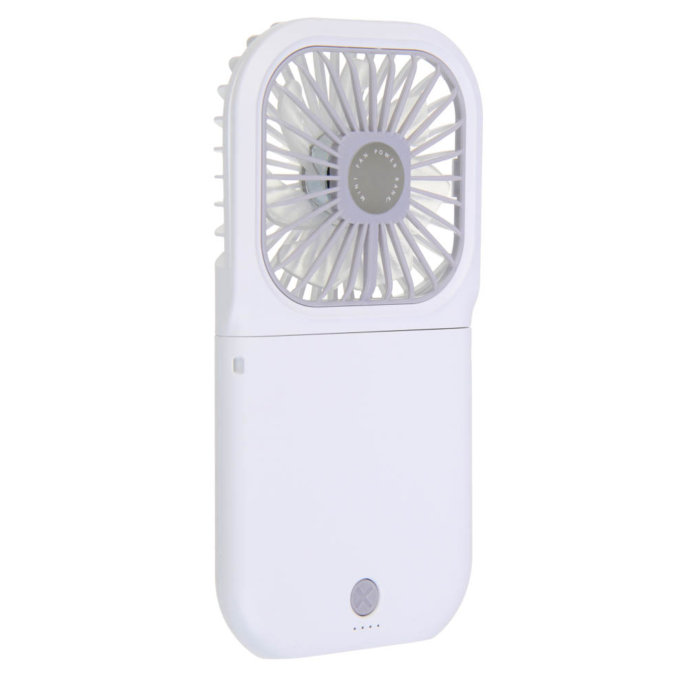 Вентилятор ручной складной с пауэрбэнком тм LEBEN 3.7в/1200мАч, USB-кабель, белый, арт.№ 243-019