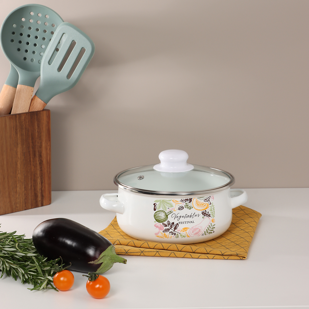 Набор эмалированных кастрюль со стекл. крышками, 4пр. (18/24см, 1,5/4л) "Овощной микс", индукция, арт.№ 894-552