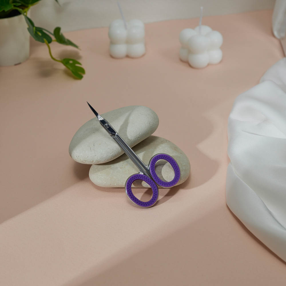 ЮНИLOOK Ножницы маникюрные для кутикулы с загнутыми лезвиями, сталь, силикон, 9,2см, фиолетовый, арт.№ 305-433