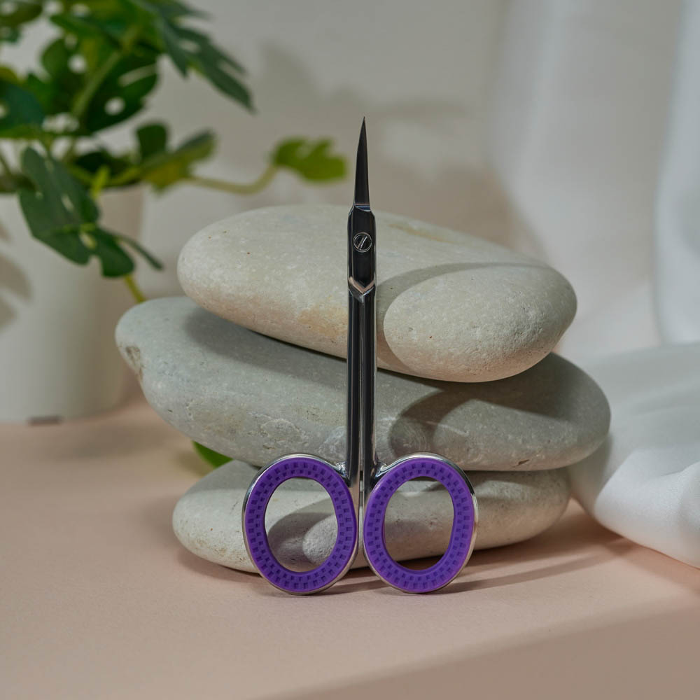 ЮНИLOOK Ножницы маникюрные для кутикулы с загнутыми лезвиями, сталь, силикон, 9,2см, фиолетовый, арт.№ 305-433