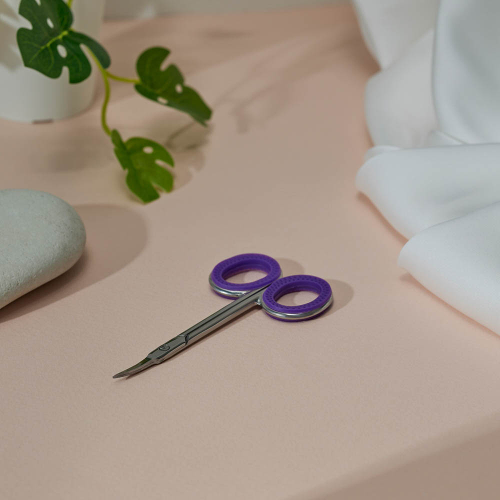 ЮНИLOOK Ножницы маникюрные для кутикулы с загнутыми лезвиями, сталь, силикон, 9,2см, фиолетовый, арт.№ 305-433