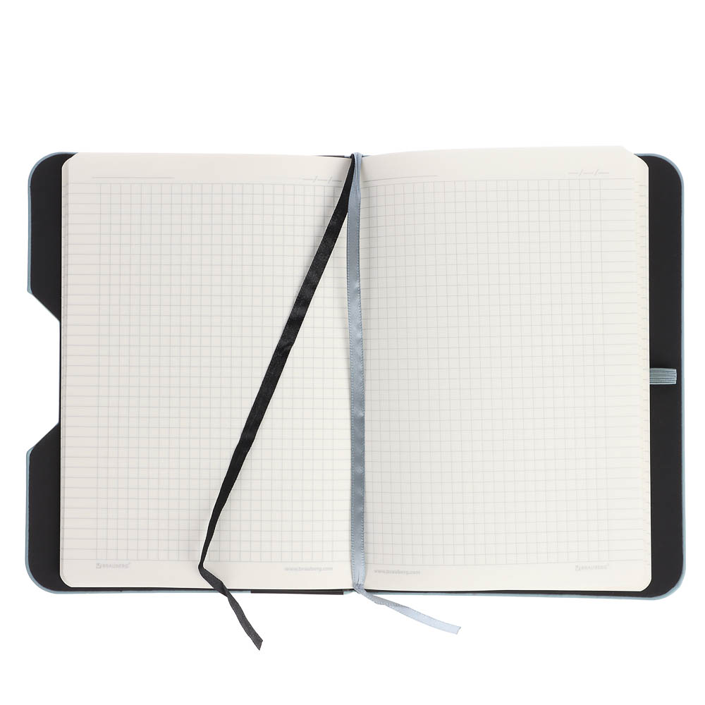 Блокнот А5 162х218мм BRAUBERG NOTE под кожу софт-тач, с резинкой, 80л, клетка, светло-серый, 113441, арт.№ 574-092