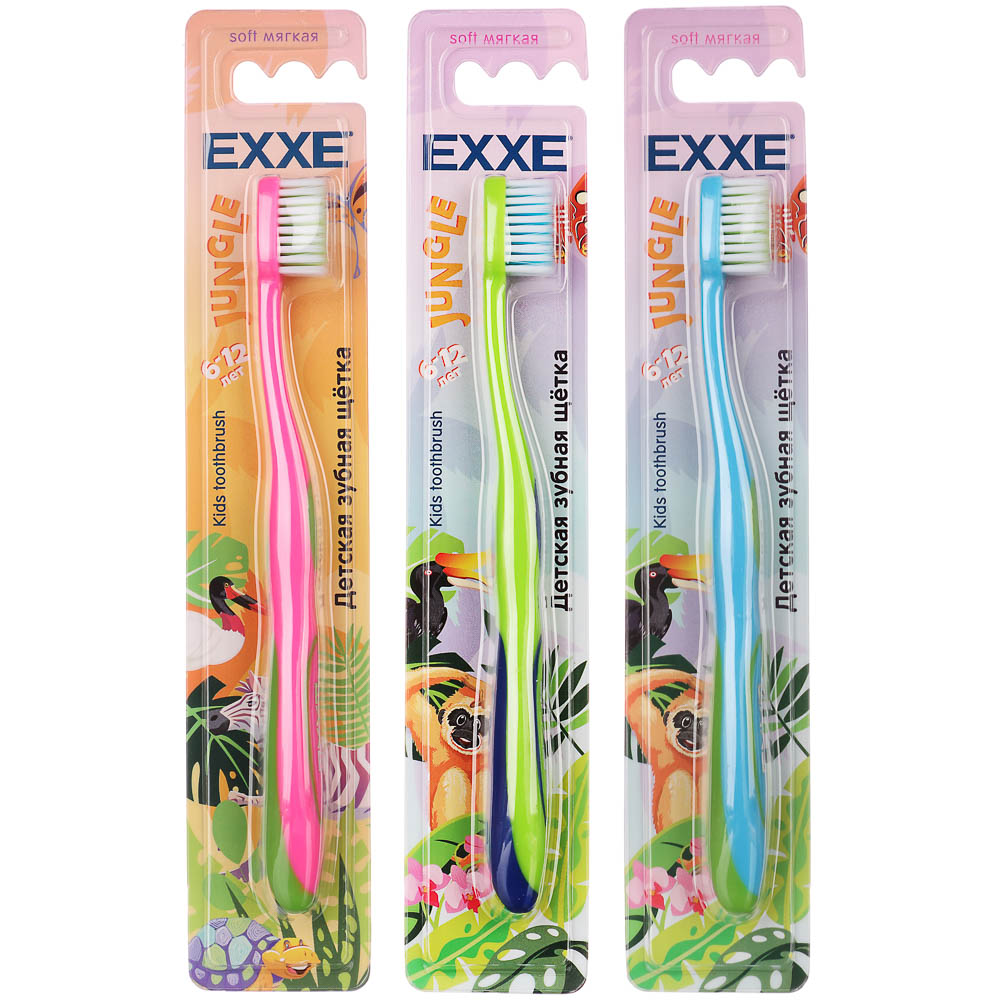 Зубная щетка детская EXXE серия Джунгли, 6-12 лет, мягкая, 1шт, арт.№ 923-006