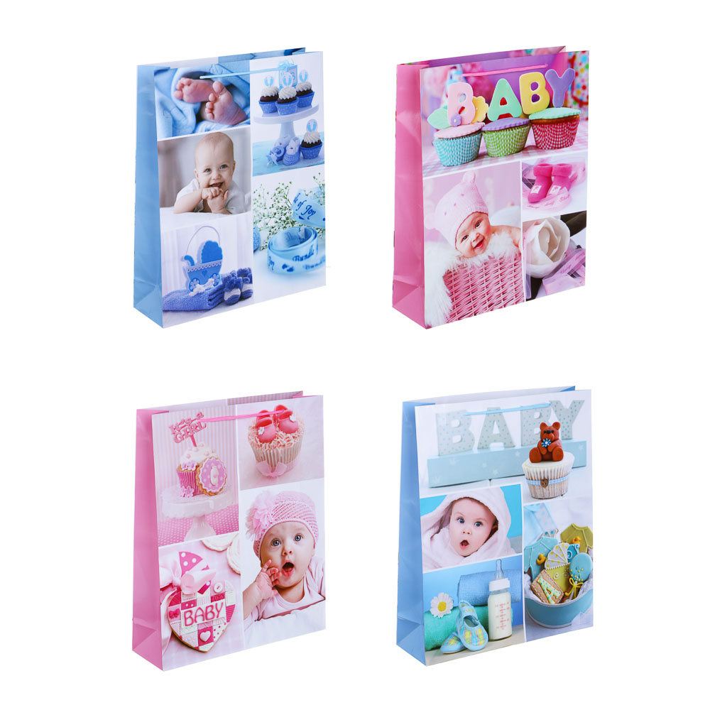 Пакет подарочный бумажный, XXL 32x40x10 см, 128 гр, 4 дизайна, BABY, арт.№ 507-343
