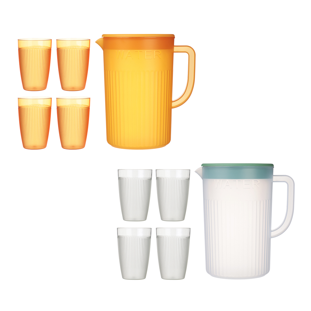 Набор кувшин для воды с крышкой 2л, 4 стакана, 2 цвета, пластик, арт.№ 861-561
