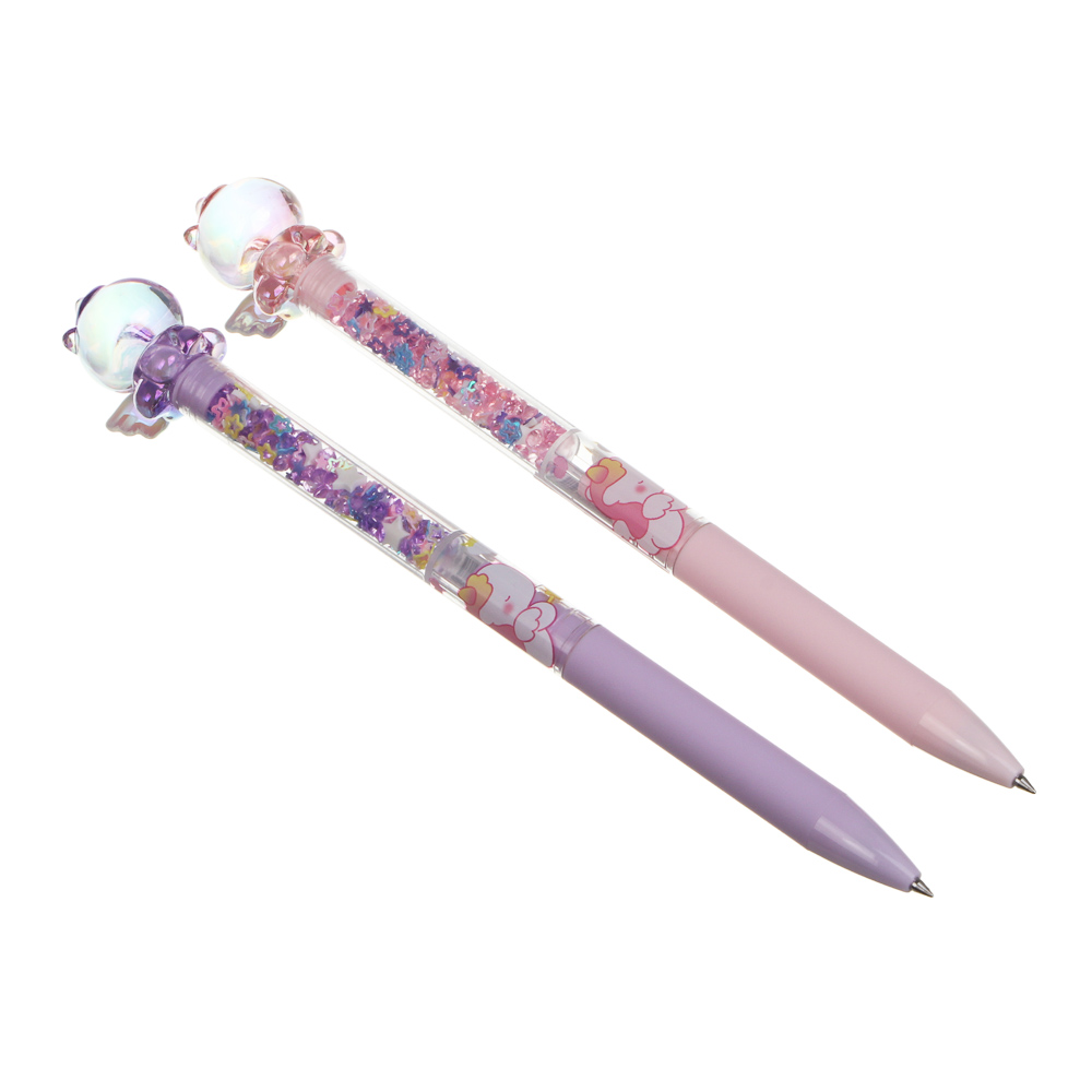 Ручка гелевая синяя 0,5мм, с цв. блестками "Единорожки", акрил, 2 дизайна, шоу-бокс, арт.№ 591-344