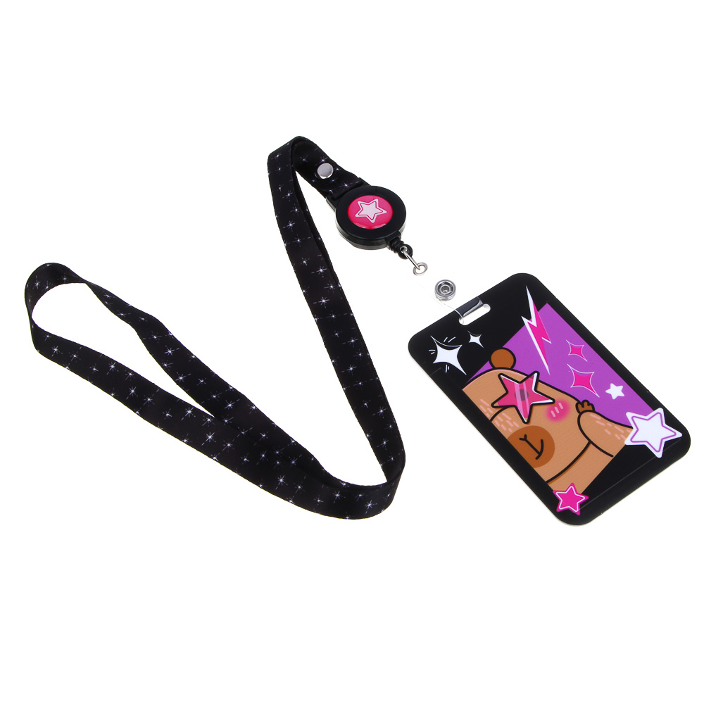 Чехол для карты, бейджа, пропуска, "Панда/Капибара", 11x7см, шнурок с карабином, ABS, арт.№ 524-280