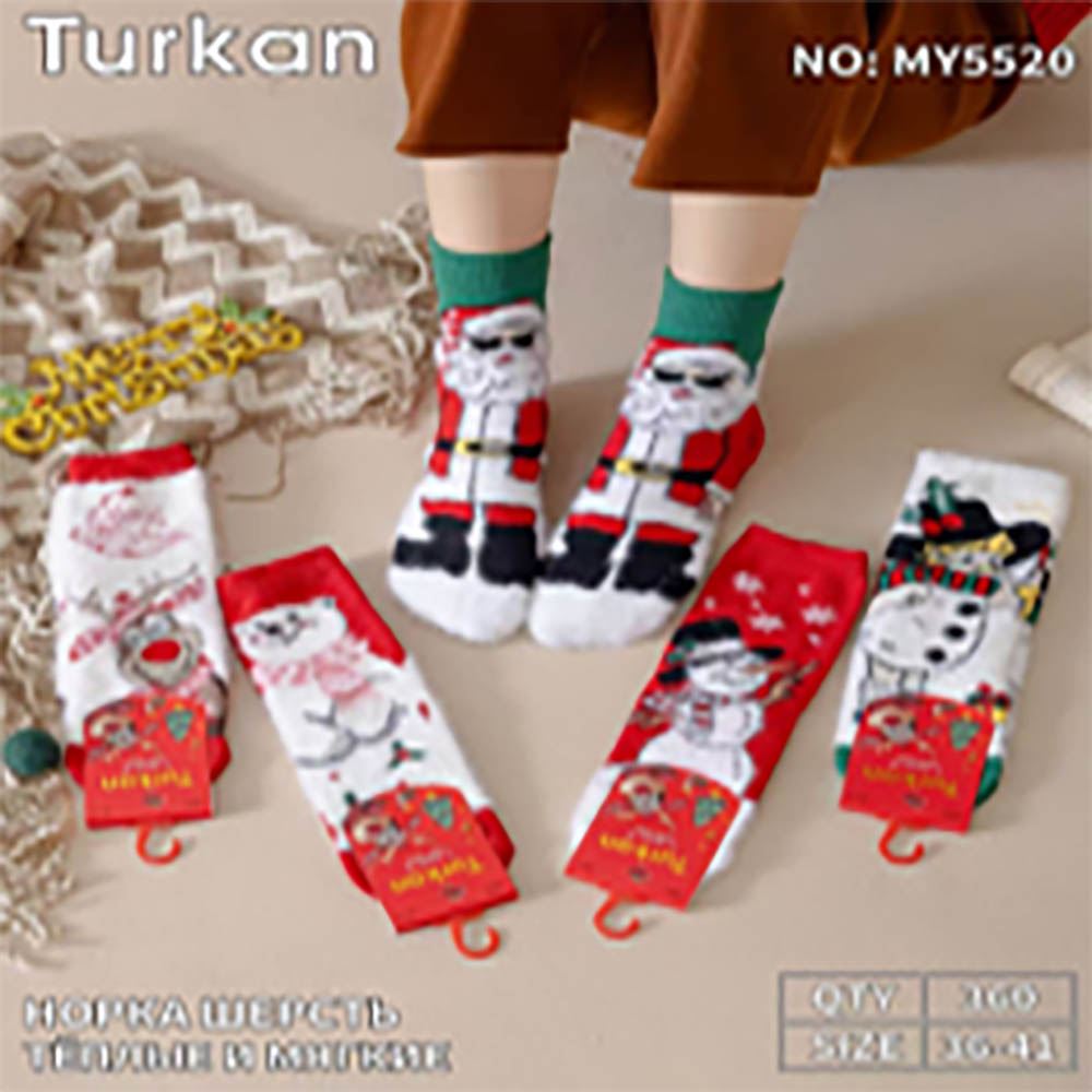 Носки женские новогодние, тм TURKAN, р. 36-41,50%шерсть норки,40%хлопок, 10%спандекс,разноц., MY5520, арт.№ 019-689