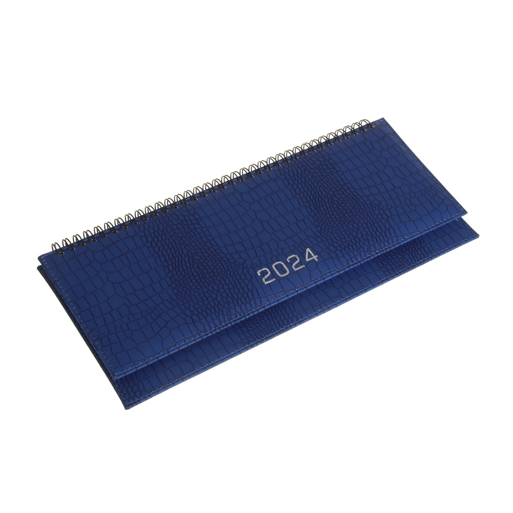 Планинг настол.на 2024 "КРОКО", 31x14,5см, 128 стр., тв.обл., иск.кожа под крокодила, спираль, синий, арт.№ 572-136