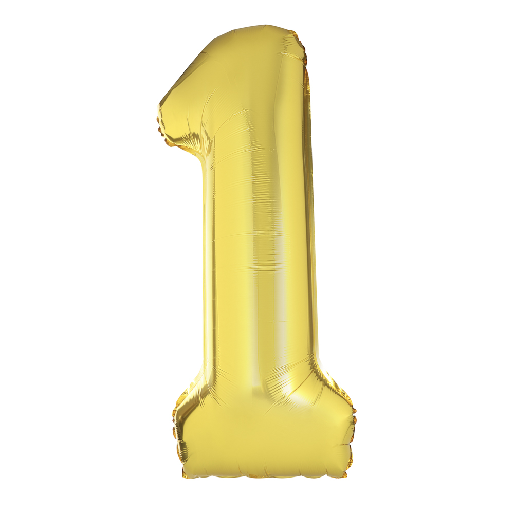 Шар воздушный Цифра "1", золотистый, фольга, 40'/101 см, арт.№ 518-298