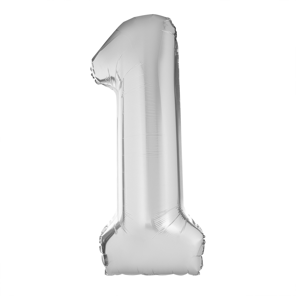 Шар воздушный Цифра "1", серебристый, фольга, 40'/101 см, арт.№ 518-299