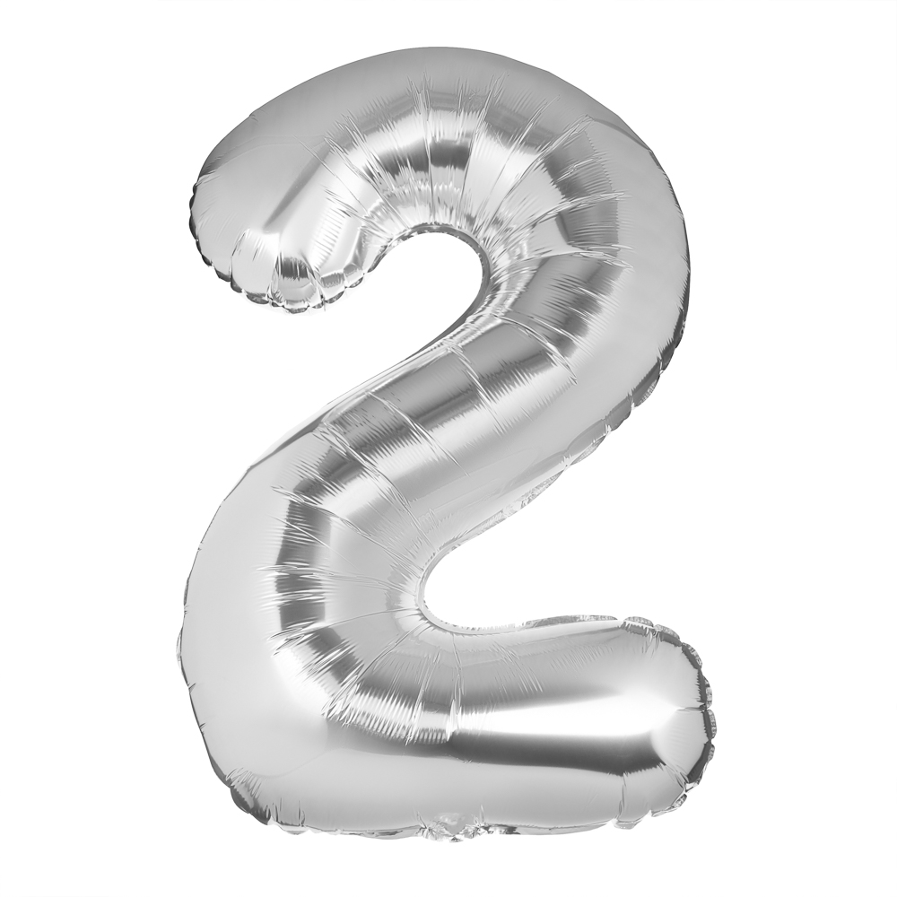 Шар воздушный Цифра "2", серебристый, фольга, 40'/101 см, арт.№ 518-301