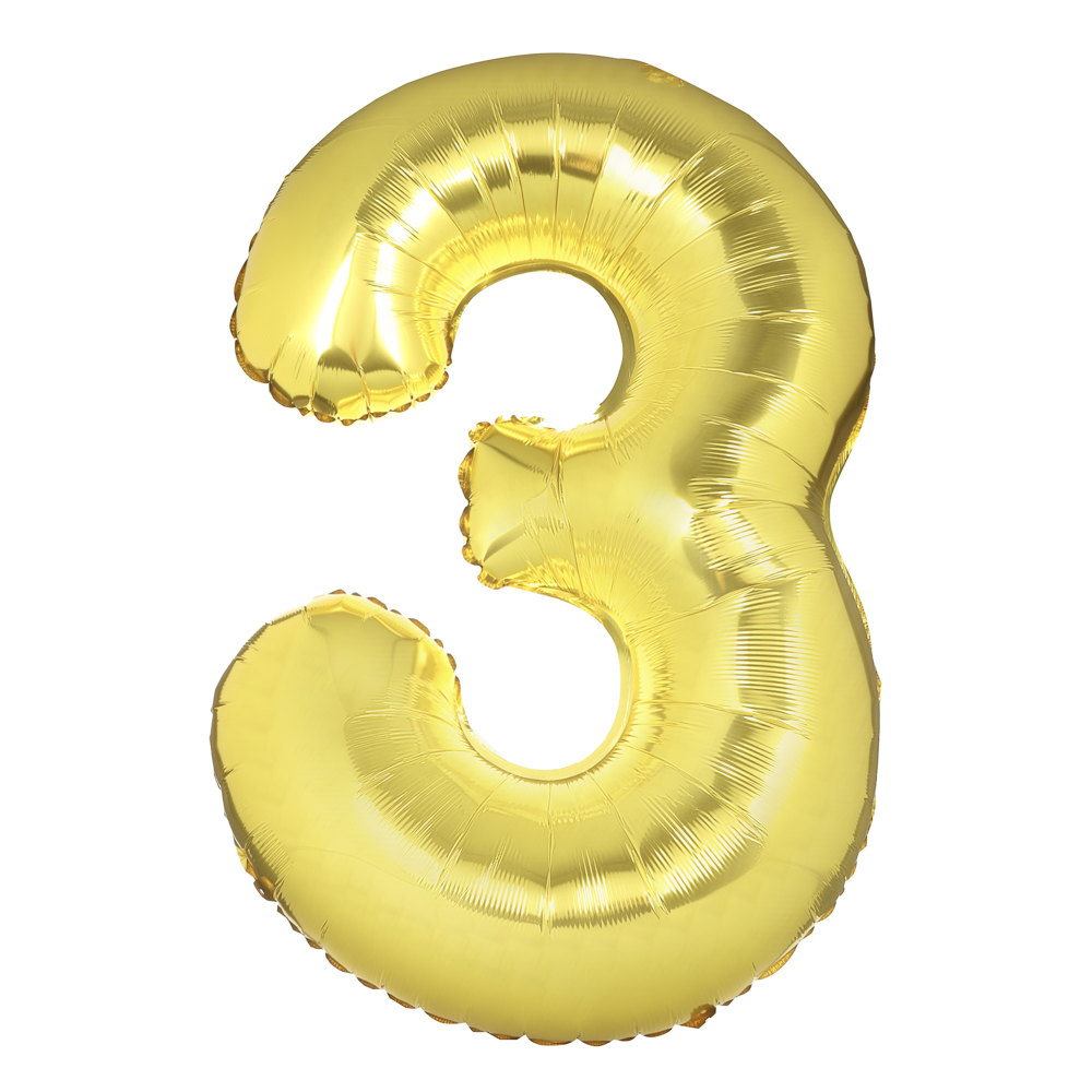 Шар воздушный Цифра "3", золотистый, фольга, 40'/101 см, арт.№ 518-302