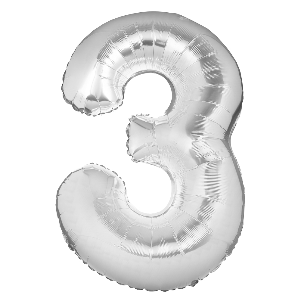 Шар воздушный Цифра "3", серебристый, фольга, 40'/101 см, арт.№ 518-303