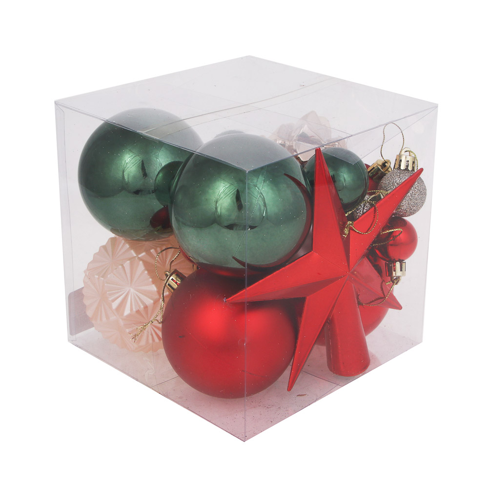 СНОУ БУМ Набор шаров и украшений, 22 шт, 3см, 4см, 5см, 8см, красный, зеленый, шампань, арт.№ 309-082