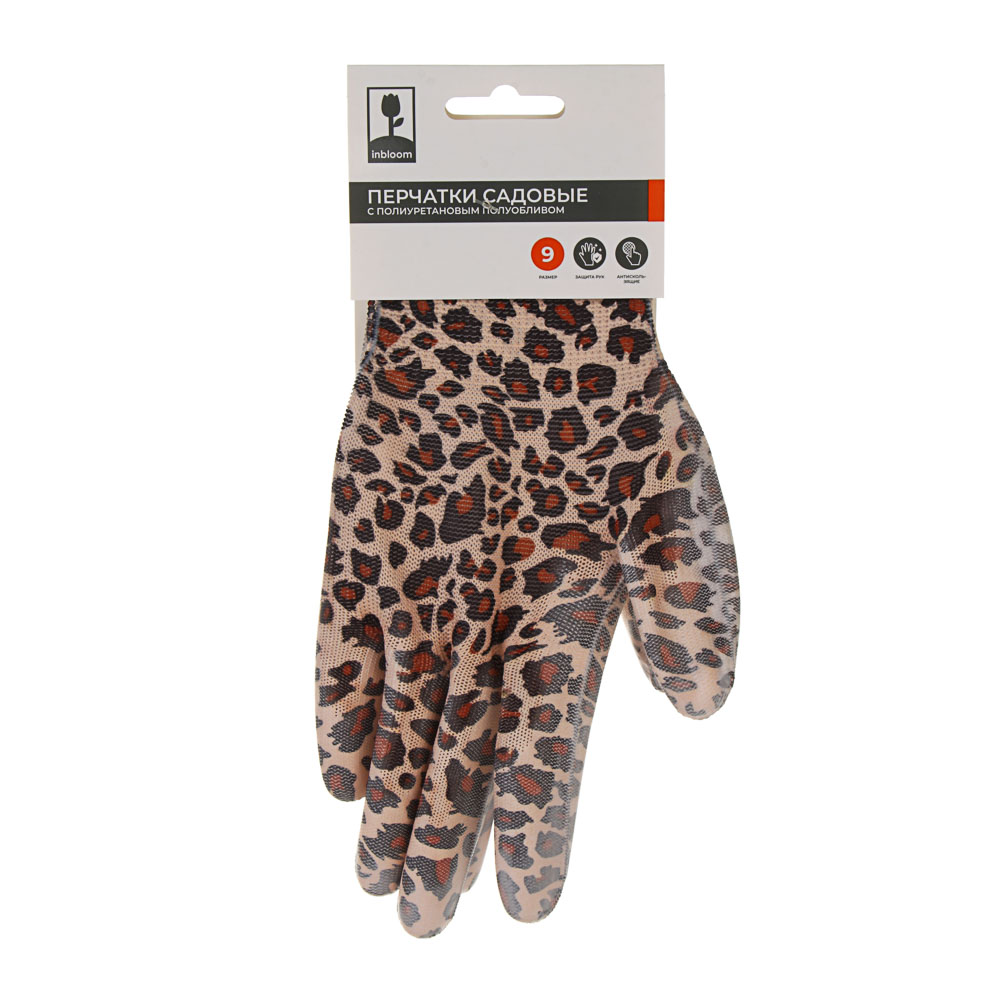 INBLOOM Перчатки садовые с ПУ полуобливом, полиэстер, р.9, 22см, 20г, арт.№ 180-029
