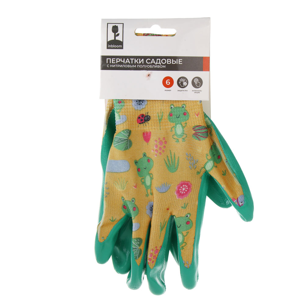 INBLOOM Перчатки садовые, с нитриловым полуобливом, полиэстер, р.6, 20,5см, 27г, разноцветные, арт.№ 180-031