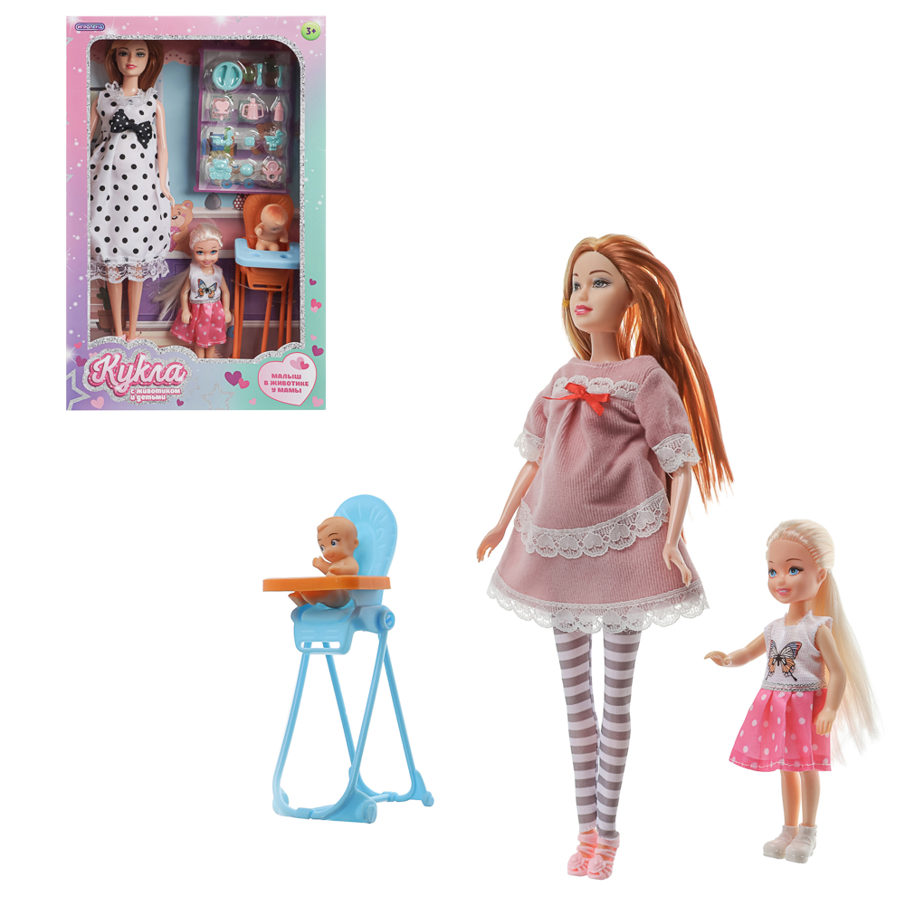 ИГРОЛЕНД Кукла 28 см с животиком и с детьми и акс., PVC, ABS, полиэстер, 21х7,1х33 см, 2 диз, арт.№ 436-178