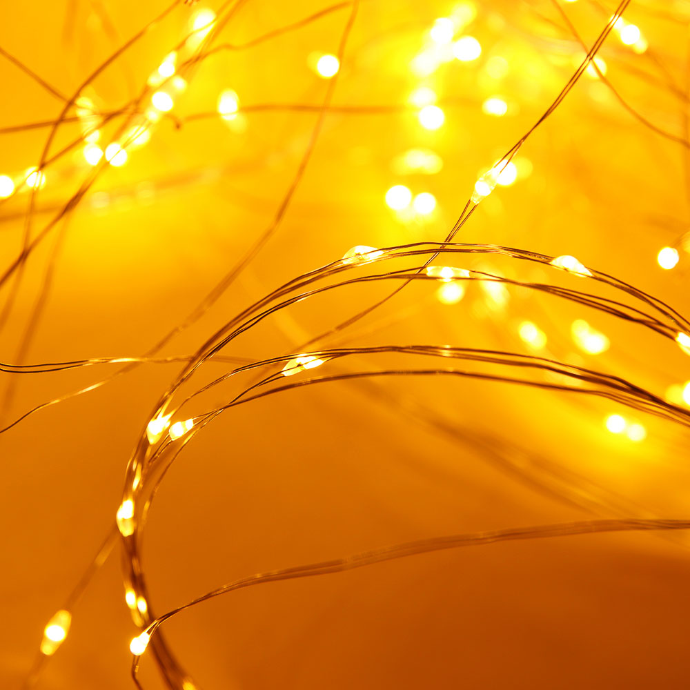 Гирлянда занавес нить росы 3х3 м СНОУ БУМ, 300 LED ламп, 10 нитей, свечение шампань, 8 режимов, провод серебряный, 220В, арт.№ 382-104