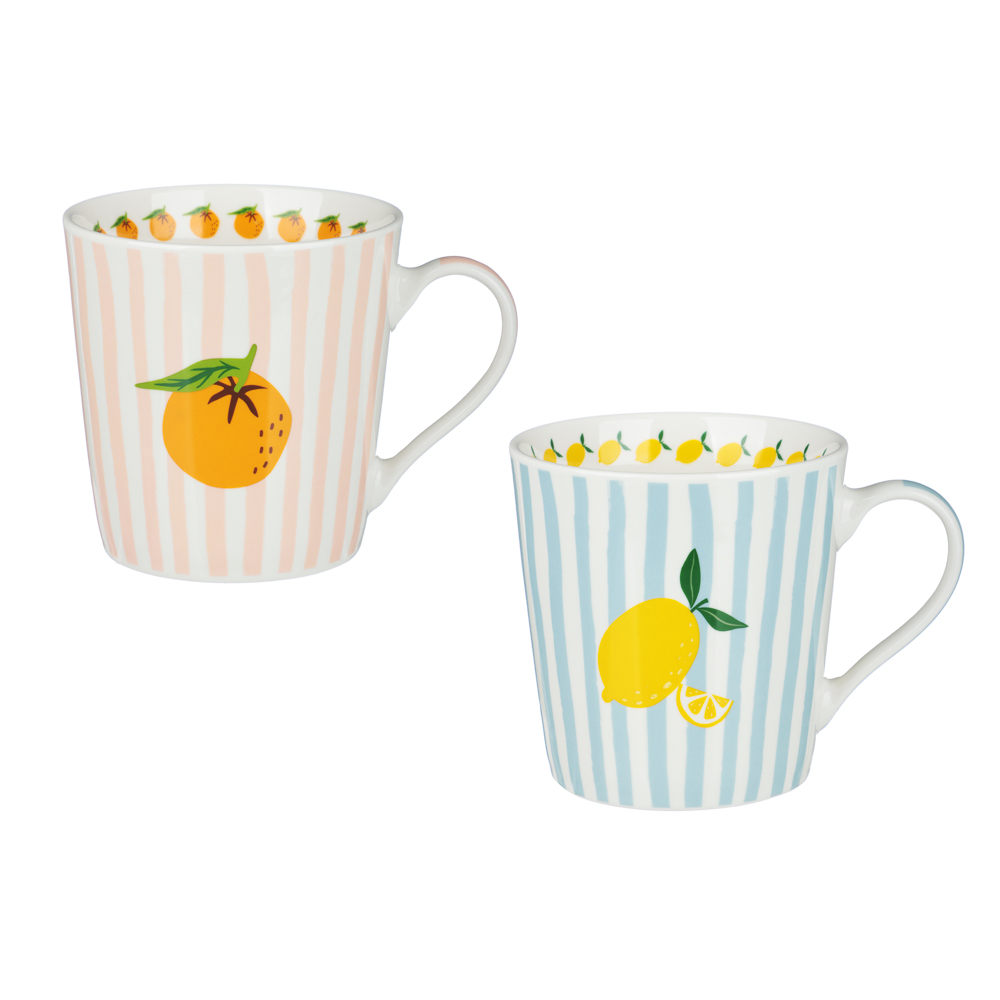 Кружка Фрукты в полоску тм MILLIMI, 330мл, 2 дизайна, фарфор, арт.№ 806-510
