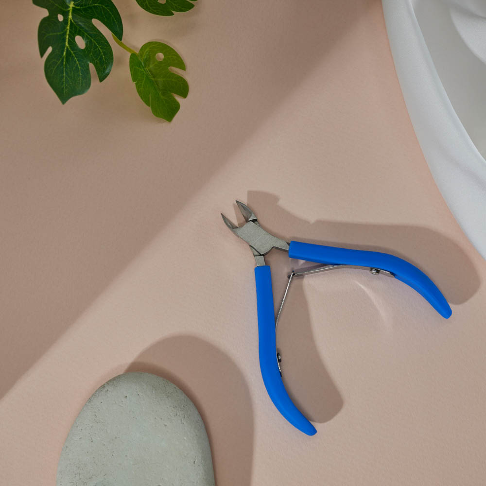 ЮНИLOOK Кусачки для кутикулы с двойной пружиной, длина лезвий 10мм, сталь, силикон, 10см, синий, арт.№ 305-426