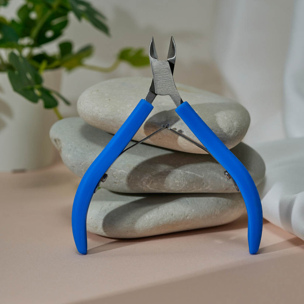 ЮНИLOOK Кусачки для кутикулы с двойной пружиной, длина лезвий 10мм, сталь, силикон, 10см, синий, арт.№ 305-426