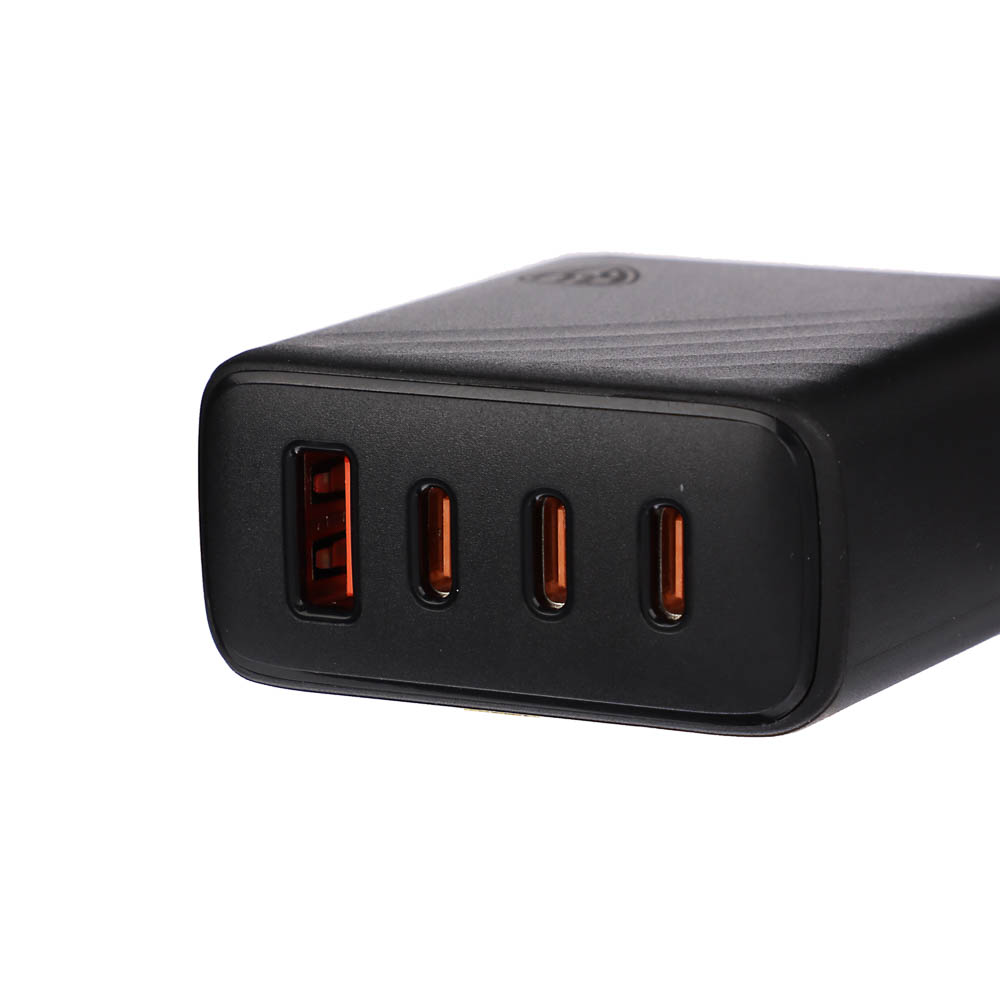 Сетевое зарядное устройство BY PRO 65Вт GaN,QC,PD,PPS,USB-A,3xType-C,110-240В,50-60Гц, пластик,чёрн., арт.№ 916-267