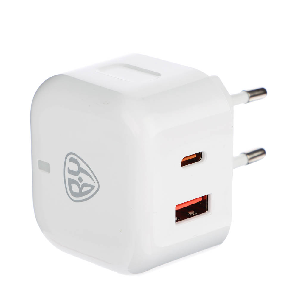 Сетевое зарядное устройство BY Corner 20Вт, USB-C, USB-A, QC,PD,110-220В, 50/60 Гц, пластик, белый, арт.№ 916-262