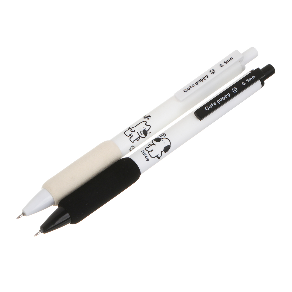 Набор гелевых ручек 2шт, цвет чернил синий и черный 0,5мм, "Собачий дуэт", ПВХ чехол, арт.№ 591-346