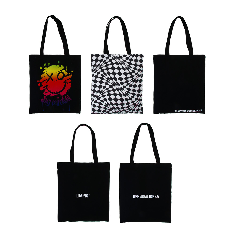 Сумка-шоппер, "Микс коллекций", 38x42см, длина ручек 58 см, внутр. карман, полиэстер, 5 дизайнов, арт.№ 524-284