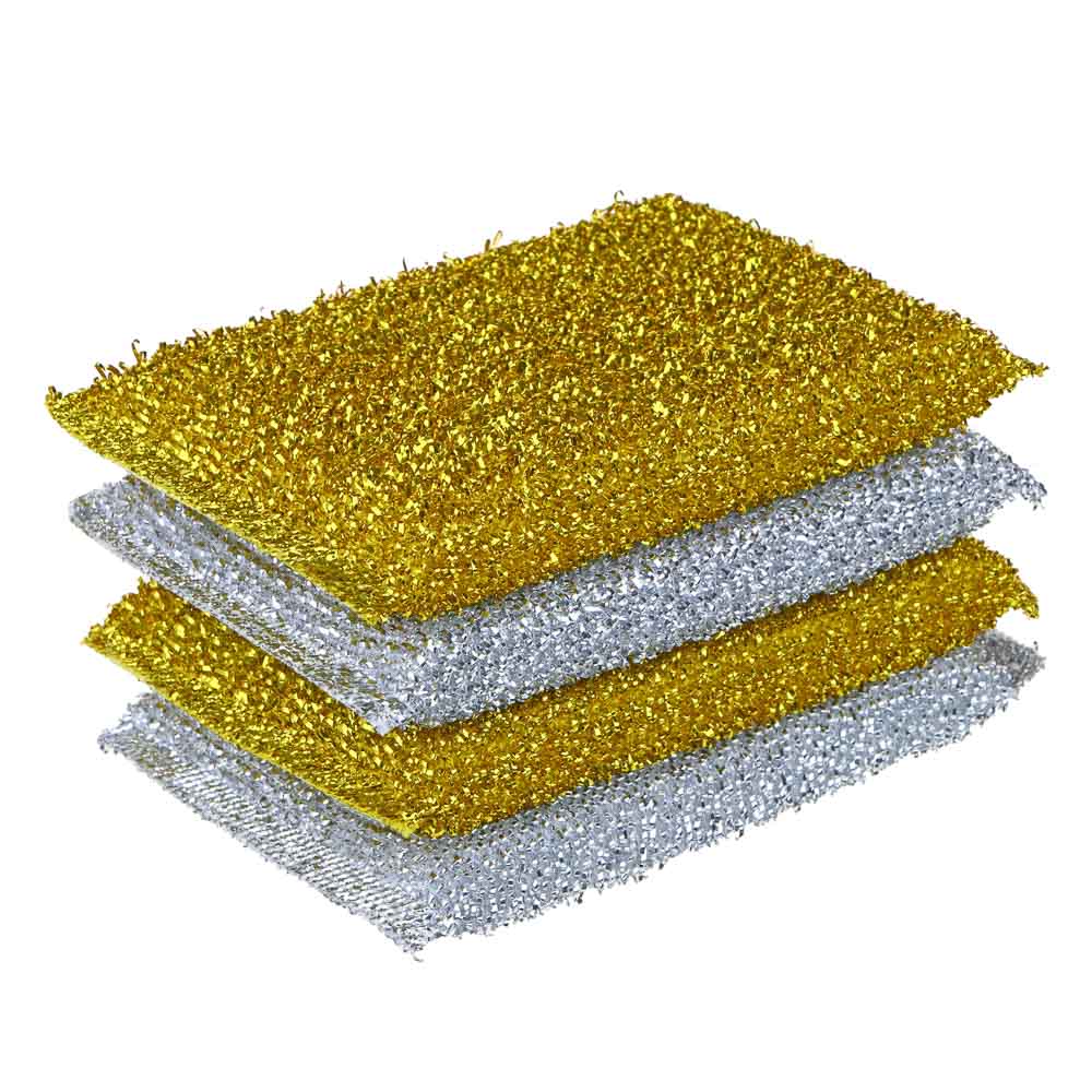 ВСЁГАЗИН Набор металлических губок для кухни 4шт, золото-серебро, 8х12см, арт.№ 441-224