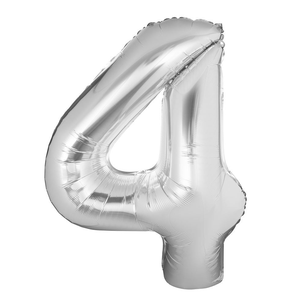 Шар воздушный Цифра "4", серебристый, фольга, 40'/101 см, арт.№ 518-305