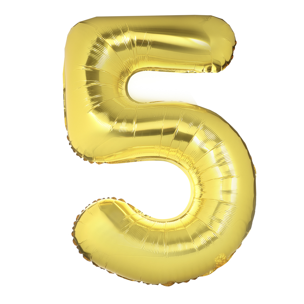 Шар воздушный Цифра "5", золотистый, фольга, 40'/101 см, арт.№ 518-306