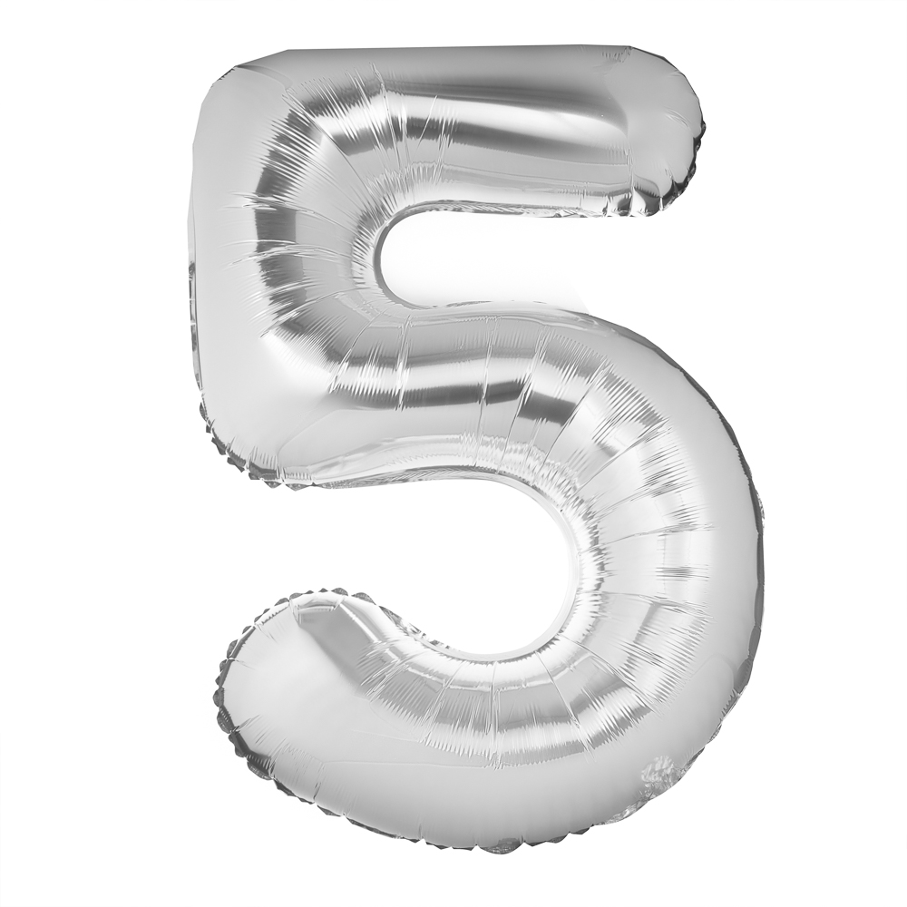 Шар воздушный Цифра "5", серебристый, фольга, 40'/101 см, арт.№ 518-307