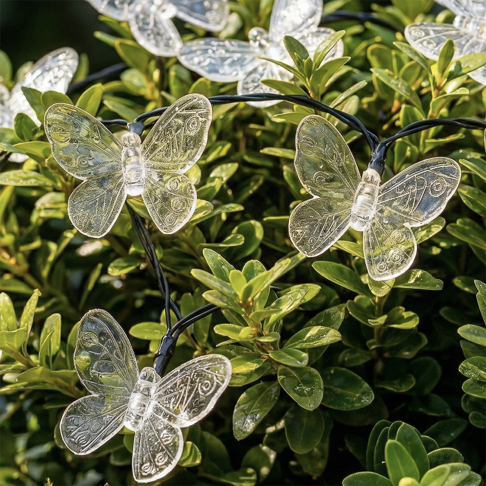 Гирлянда на солн. батар. тм INBLOOM Бабочки,7м, 25LED, шампань, AAA 600mAh Ni-MH, 2 реж., ABS,PVC,PS, арт.№ 381-436