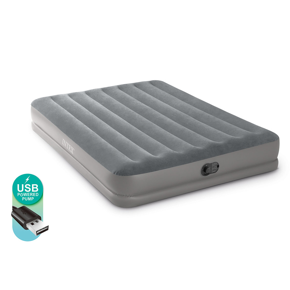INTEX Кровать надувная QUEEN DURA-BEAM PRESTIGE с USB насосом, 152x203x30см, 64114, арт.№ 108-077
