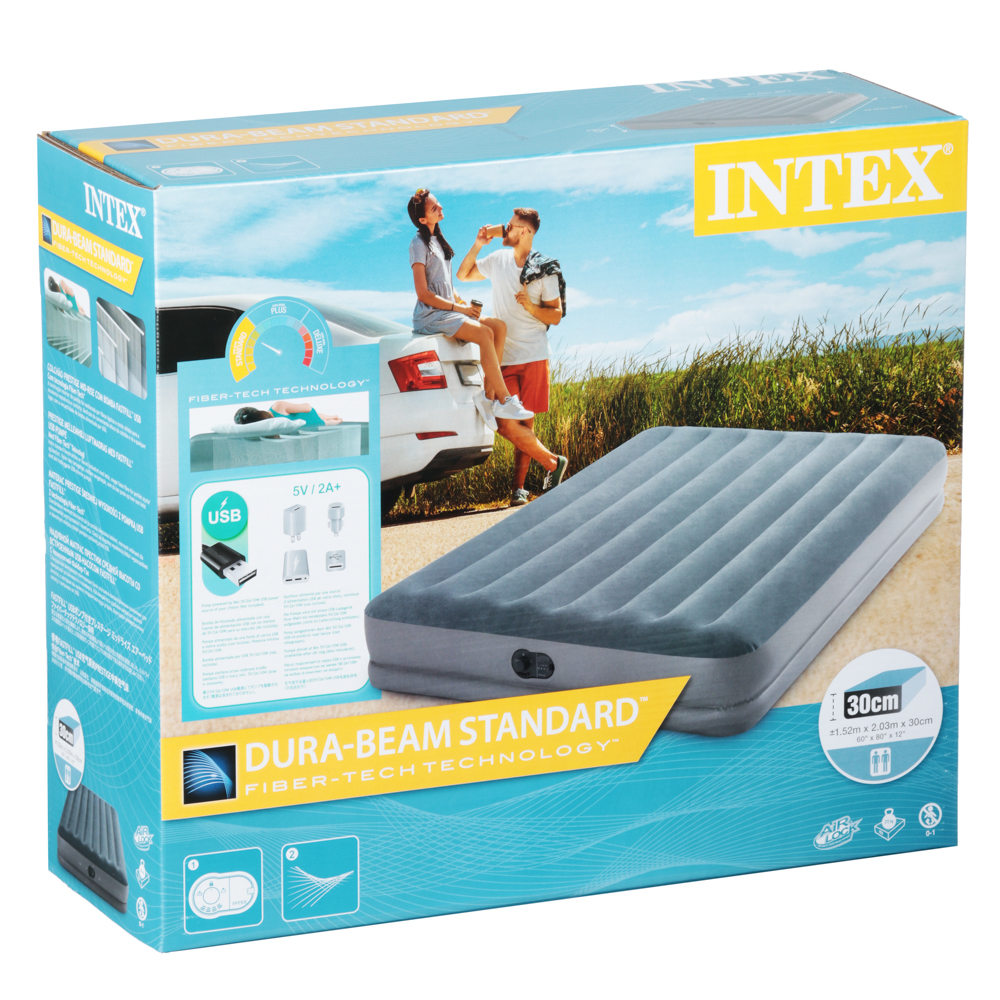 INTEX Кровать надувная QUEEN DURA-BEAM PRESTIGE с USB насосом, 152x203x30см, 64114, арт.№ 108-077
