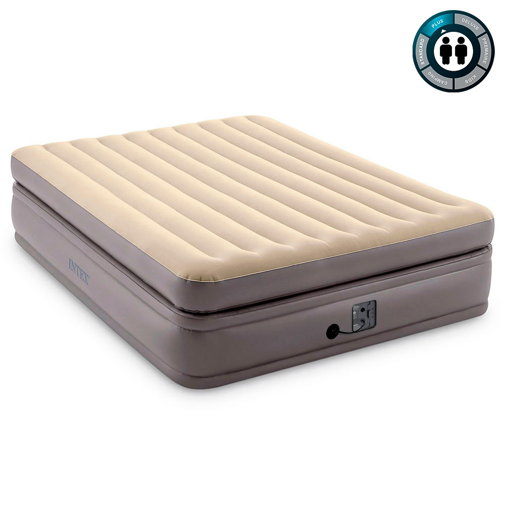 INTEX Кровать надувная QUEEN COMFORT ELEVATED, FIBER-TECH, встр.насос 220В, 152х203х51см, 64164NP, арт.№ 108-082