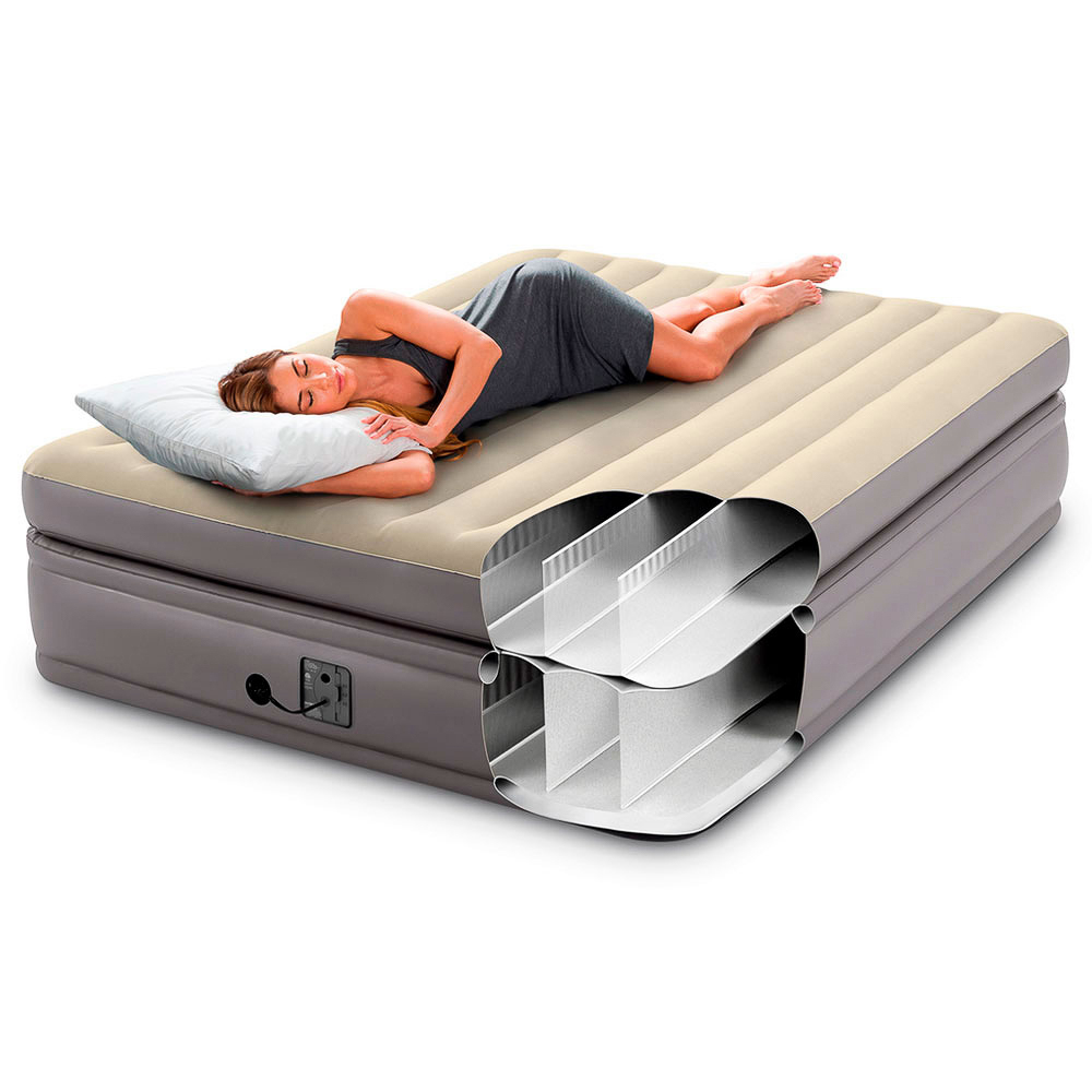 INTEX Кровать надувная QUEEN COMFORT ELEVATED, FIBER-TECH, встр.насос 220В, 152х203х51см, 64164NP, арт.№ 108-082